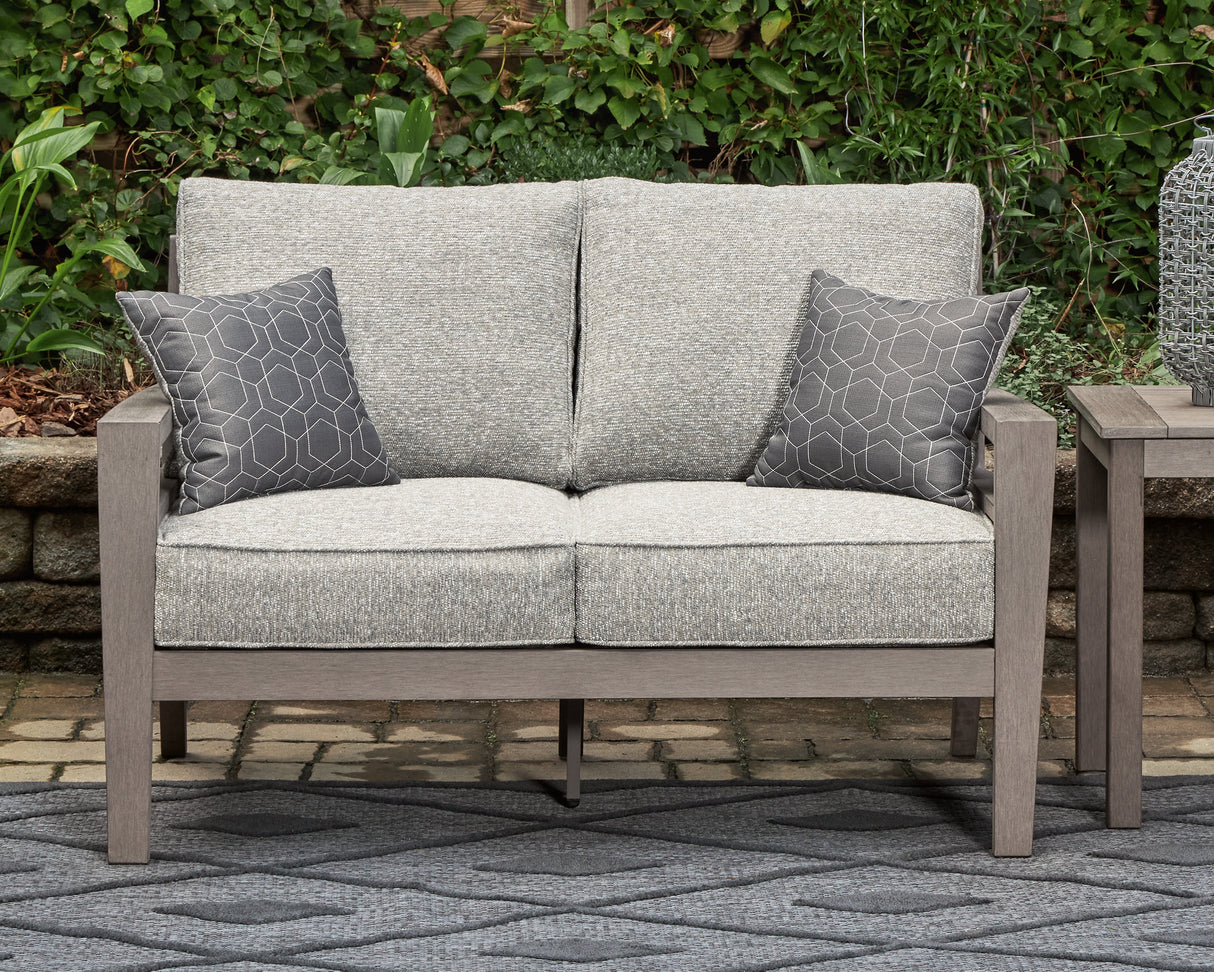 Furniture City Houma - Ashley Furniture - Hillside Barn Outdoor Loveseat with Cushion - Loveseat w/Cushion / Gray/Brown - P564-835