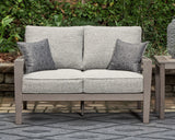 Furniture City Houma - Ashley Furniture - Hillside Barn Outdoor Loveseat with Cushion - Loveseat w/Cushion / Gray/Brown - P564-835