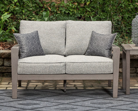 Furniture City Houma - Ashley Furniture - Hillside Barn Outdoor Loveseat with Cushion - Loveseat w/Cushion / Gray/Brown - P564-835