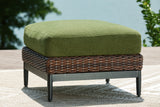 Furniture City Houma - Ashley Furniture - Horizon Hall Outdoor Ottoman with Cushion - Ottoman with Cushion / Brown/Green - P572-814