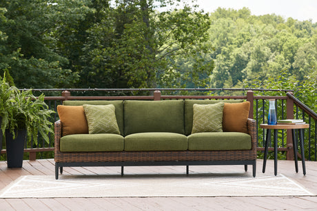 Furniture City Houma - Ashley Furniture - Horizon Hall Outdoor Sofa with Cushion - Sofa with Cushion / Brown/Green - P572-838