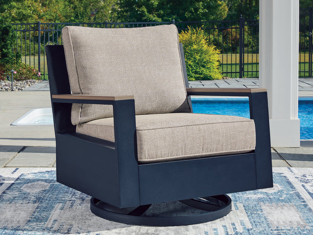 Furniture City Houma - Ashley Furniture - East Beach Outdoor Swivel Glider Chair with Cushion - Swivel Glider Chair w/Cushion - PCP587-821