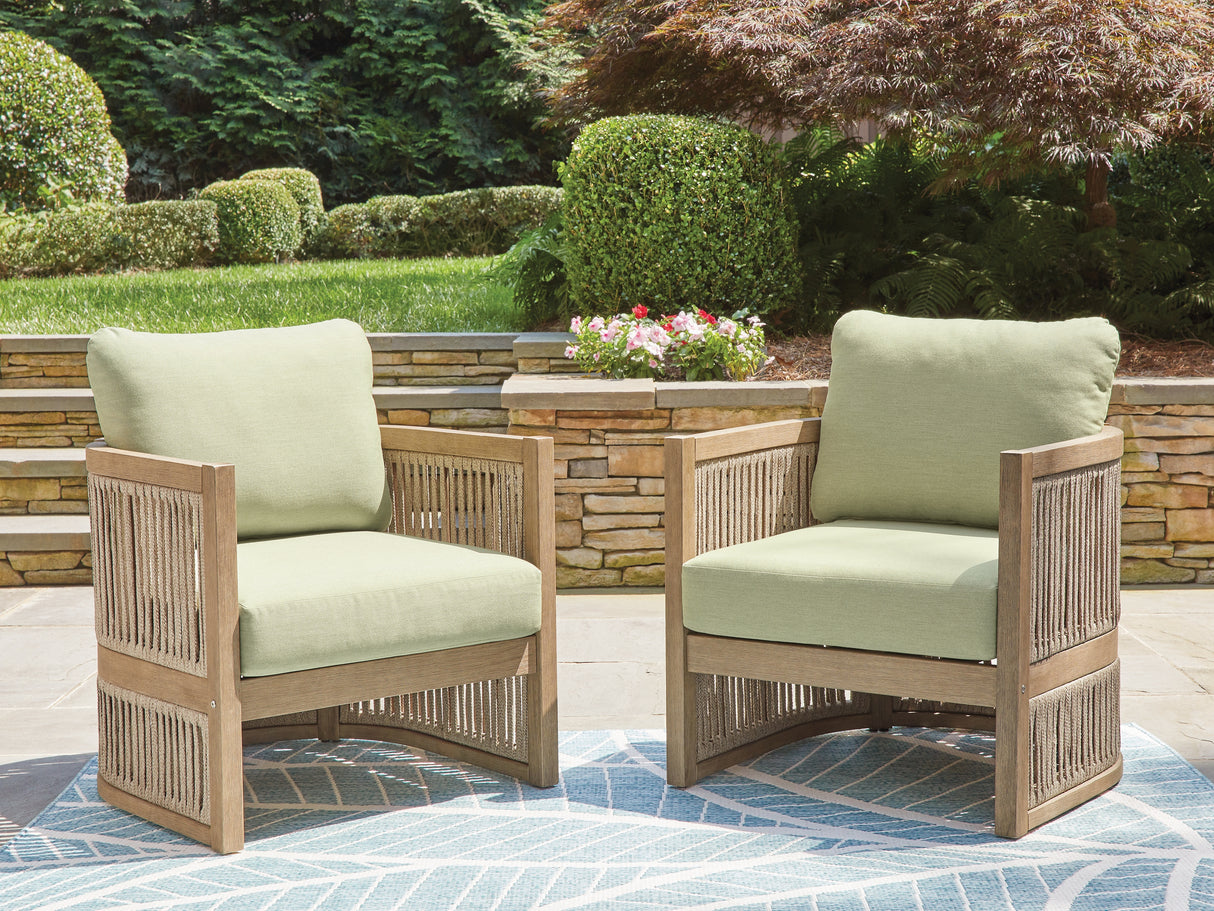 Furniture City Houma - Ashley Furniture - Serena Shores Outdoor - Lounge Chair w/Cushion (Set of 2) / Beige/Green - PCP604-820
