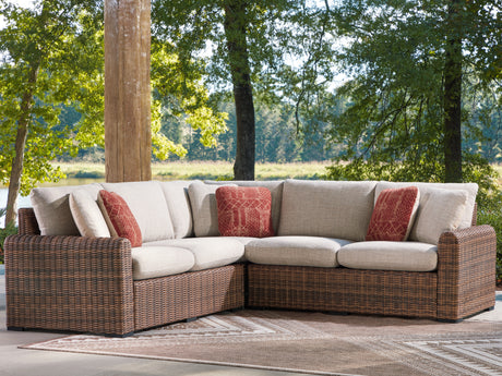 Furniture City Houma - Ashley Furniture - Dolan Creek 3-Piece Outdoor Sectional - 3-Piece Outdoor Sectional / Beige/Brown - PCP610P1