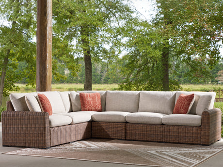 Furniture City Houma - Ashley Furniture - Dolan Creek 4-Piece Outdoor Sectional - 4-Piece Outdoor Sectional / Beige/Brown - PCP610P2