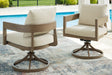 Furniture City Houma - Ashley Furniture - Serene Bay Outdoor Swivel Dining Chair with Cushion (Set of 2) - Swivel Chair w/Cushion (Set of 2) / Dark Brown/White - P671-602A