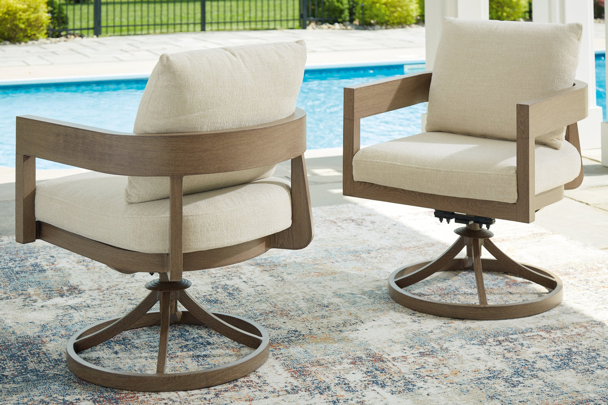Furniture City Houma - Ashley Furniture - Serene Bay Outdoor - Swivel Chair w/Cushion (Set of 2) / Dark Brown/White - P671-602A