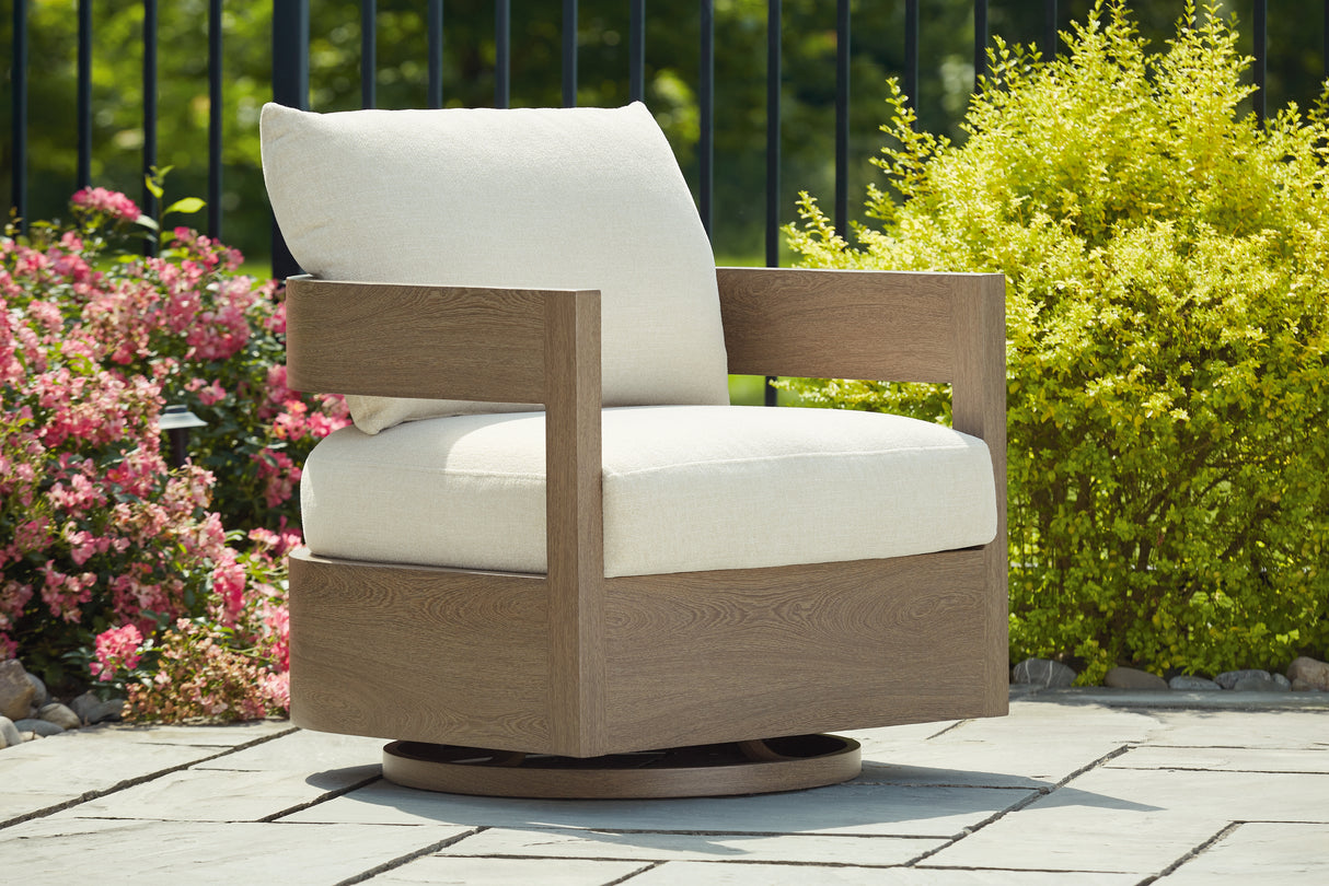 Furniture City Houma - Ashley Furniture - Serene Bay Outdoor - Swivel Glider Chair w/Cushion / Dark Brown/White - P671-821