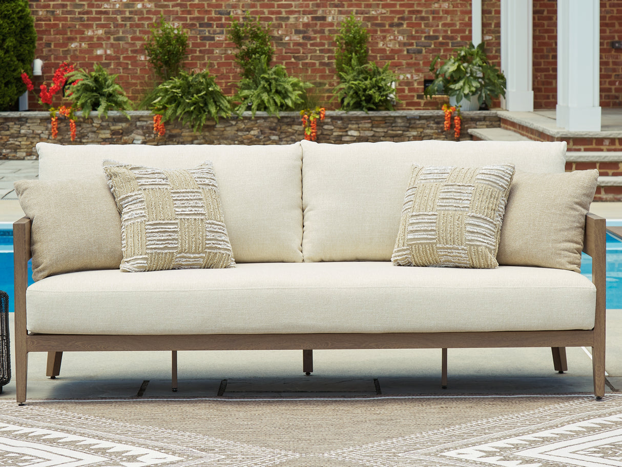 Furniture City Houma - Ashley Furniture - Serene Bay Outdoor - Sofa with Cushion / Dark Brown/White - P671-838