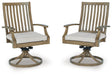 Furniture City Houma - Ashley Furniture - Rainier Ranch Outdoor Swivel Chair with Cushion (Set of 2) - Swivel Chair w/Cushion (Set of 2) / Brown/Beige - P701-602A