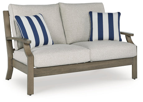 Furniture City Houma - Ashley Furniture - Rainier Ranch Outdoor Loveseat with Cushion - Loveseat w/Cushion / Brown/Beige - P701-835
