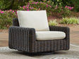 Furniture City Houma - Ashley Furniture - Kimora Outdoor Swivel Lounge Chair - Swivel Glider Lounge w/Cushion / Beige/Dark Brown - P711-821