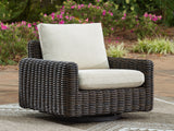 Furniture City Houma - Ashley Furniture - Kimora Outdoor Swivel Lounge Chair - Swivel Glider Lounge w/Cushion / Beige/Dark Brown - P711-821