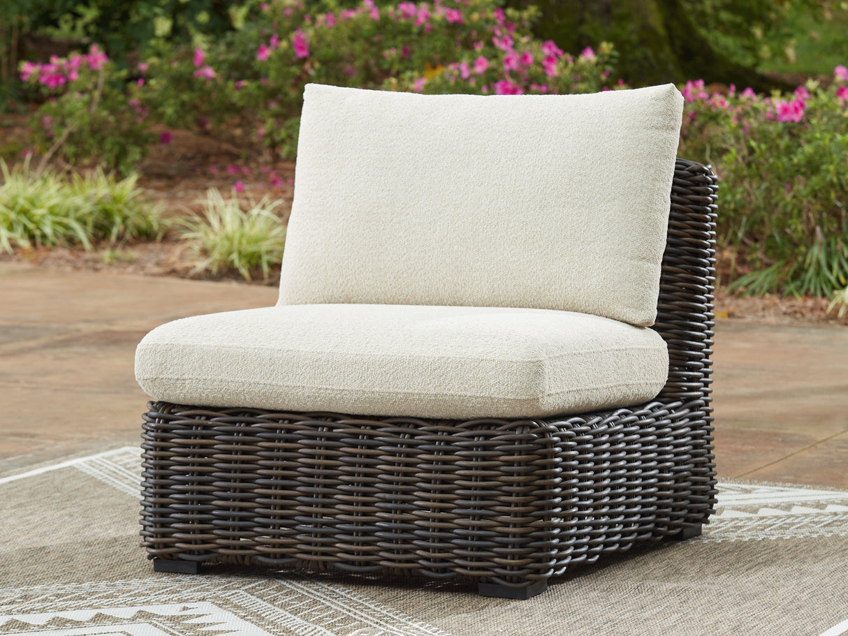 Furniture City Houma - Ashley Furniture - Kimora Outdoor Armless Chair with Cushion - Armless Chair w/Cushion / Beige/Dark Brown - P711-846