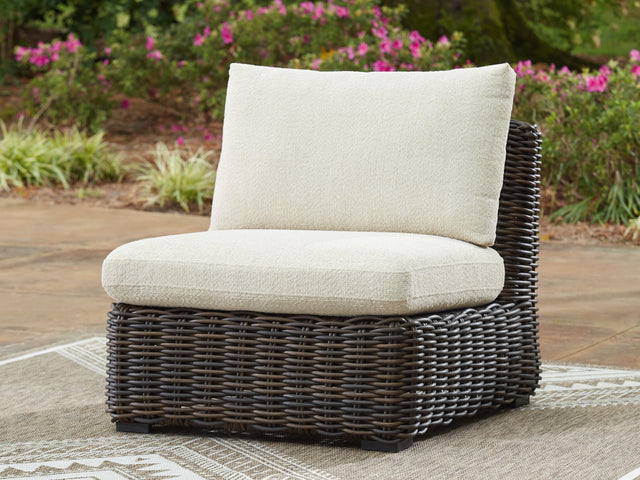 Furniture City Houma - Ashley Furniture - Kimora Outdoor Armless Chair with Cushion - Armless Chair w/Cushion / Beige/Dark Brown - P711-846