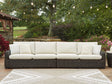 Furniture City Houma - Ashley Furniture - Kimora Outdoor Right and Left-arm Facing Loveseat with Cushion (Set of 2) - RAF/LAF Loveseat w/CUSH (Set of 2) / Beige/Dark Brown - P711-854