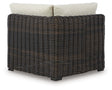 Furniture City Houma - Ashley Furniture - Kimora Outdoor Corner Chair with Cushion - Corner with Cushion / Beige/Dark Brown - P711-877