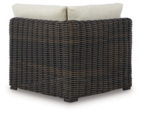 Furniture City Houma - Ashley Furniture - Kimora Outdoor Corner Chair with Cushion - Corner with Cushion / Beige/Dark Brown - P711-877