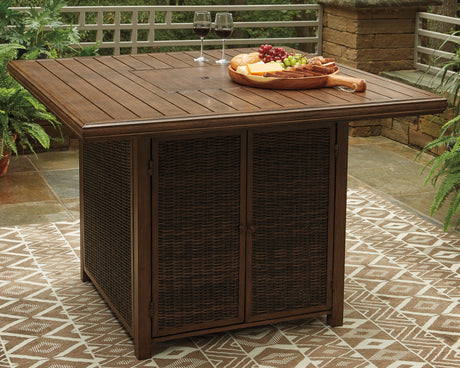 Furniture City Houma - Ashley Furniture - Paradise Trail Bar Table with Fire Pit - Square Bar Table w/Fire Pit / Medium Brown - P750-665