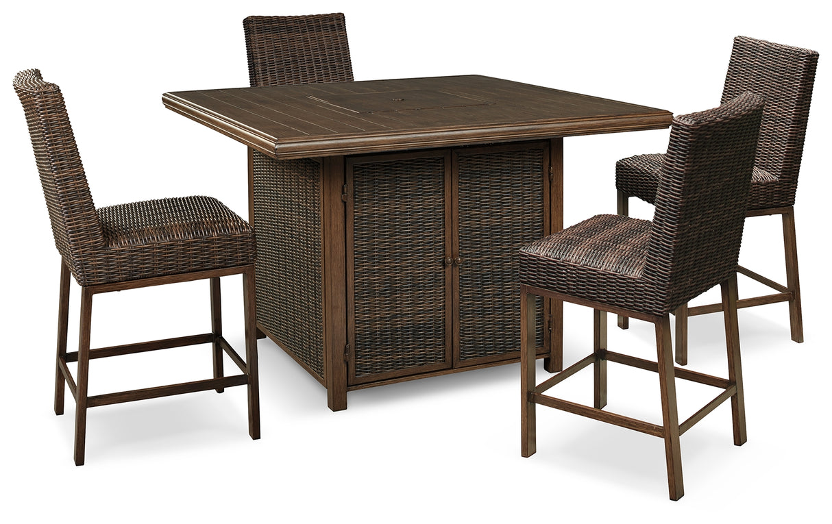 Furniture City Houma - Ashley Furniture - Paradise Trail Outdoor Counter Height Dining Table with 4 Barstools - Outdoor Counter Height Dining Table with 4 Barstools / Medium Brown - P750P5