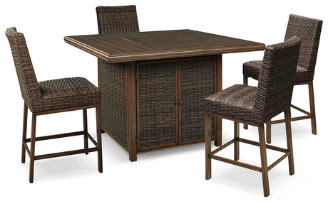 Furniture City Houma - Ashley Furniture - Paradise Trail Outdoor Counter Height Dining Table with 4 Barstools - Outdoor Counter Height Dining Table with 4 Barstools / Medium Brown - P750P5