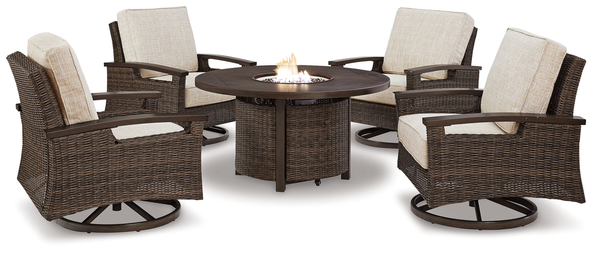 Furniture City Houma - Ashley Furniture - Paradise Trail Outdoor Fire Pit Table with 4 Lounge Chairs - Outdoor Fire Pit Table with 4 Lounge Chairs - P750P7