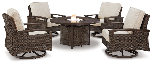 Furniture City Houma - Ashley Furniture - Paradise Trail Outdoor Fire Pit Table with 4 Lounge Chairs - Outdoor Fire Pit Table with 4 Lounge Chairs - P750P7