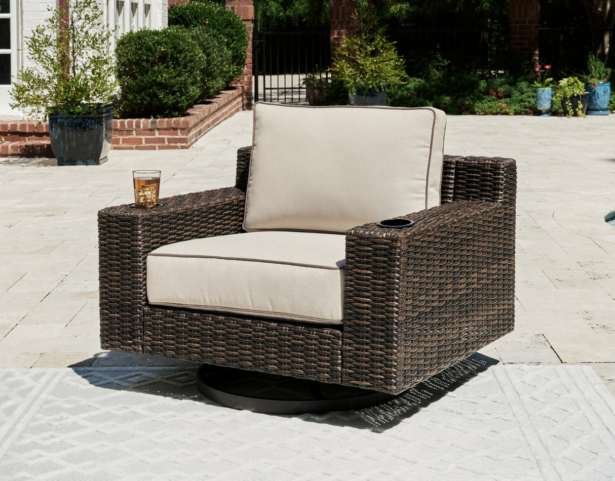 Furniture City Houma - Ashley Furniture - Coastline Bay Outdoor Swivel Lounge with Cushion - Swivel Lounge w/ Cushion / Brown - P784-821