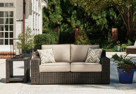 Furniture City Houma - Ashley Furniture - Coastline Bay Outdoor Loveseat with Cushion - Loveseat w/Cushion / Brown - P784-835