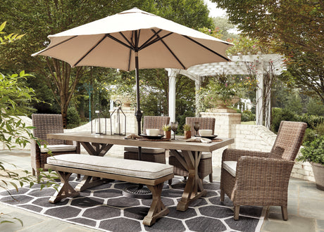 Furniture City Houma - Ashley Furniture - Beachcroft Outdoor Dining Table - RECT Dining Table w/UMB OPT / Beige - P791-625