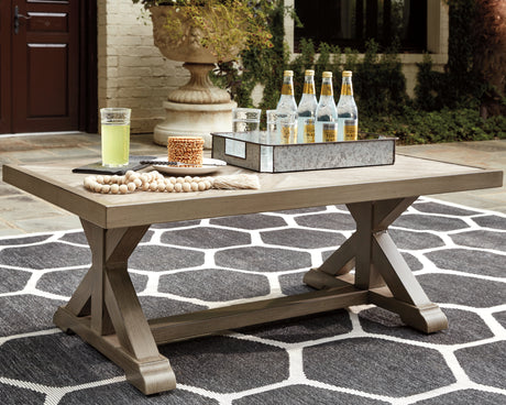 Furniture City Houma - Ashley Furniture - Beachcroft Outdoor Coffee Table - Rectangular Cocktail Table / Beige - P791-701