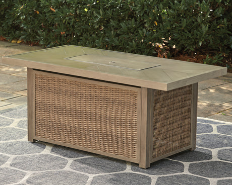 Furniture City Houma - Ashley Furniture - Beachcroft Outdoor Fire Pit Table - Rectangular Fire Pit Table / Black/Light Gray - P792-773