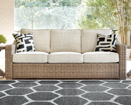 Furniture City Houma - Ashley Furniture - Beachcroft Outdoor Sofa with Cushion - Sofa with Cushion / Beige - P791-838