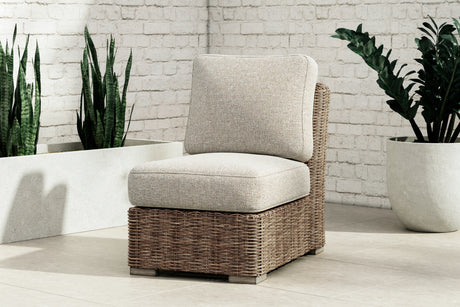 Furniture City Houma - Ashley Furniture - Beachcroft Outdoor Armless Chair with Cushion - Armless Chair w/Cushion / Beige - P791-846