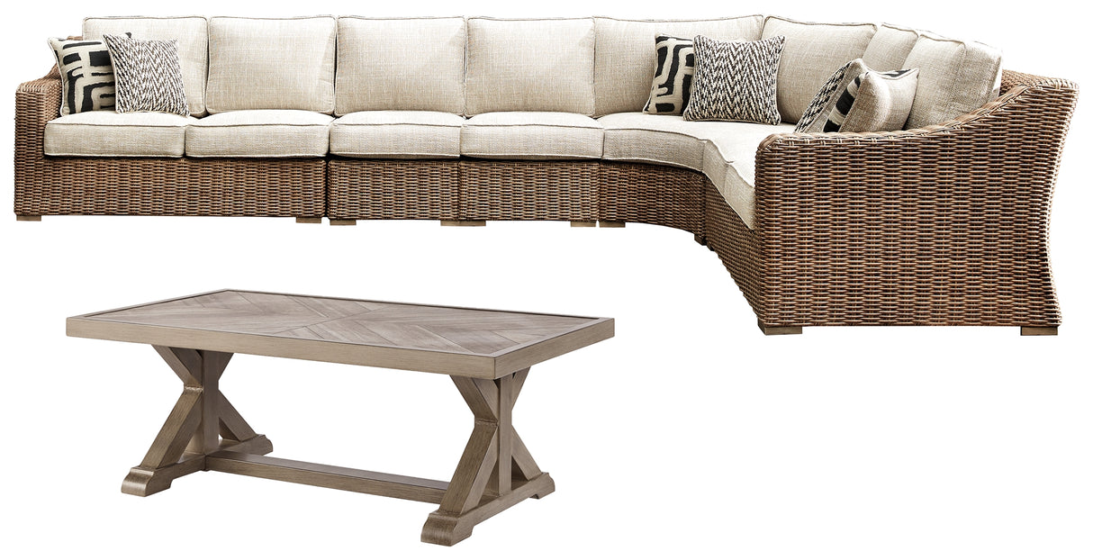 Furniture City Houma - Ashley Furniture - Beachcroft 3-Piece Outdoor Sectional with Coffee Table and 2 End Tables - 3-Piece Outdoor Sectional with Coffee Table and 2 End Tables - P791P9
