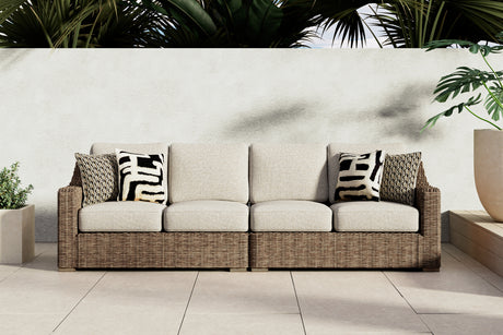 Furniture City Houma - Ashley Furniture - Beachcroft 2-Piece Outdoor Loveseat with Cushion - RAF/LAF Loveseat w/CUSH (Set of 2) / Beige - P791-854
