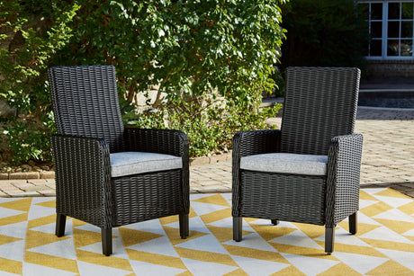 Furniture City Houma - Ashley Furniture - Beachcroft Outdoor Arm Chair with Cushion (Set of 2) - Arm Chair With Cushion (Set of 2) / Black/Light Gray - P792-601A