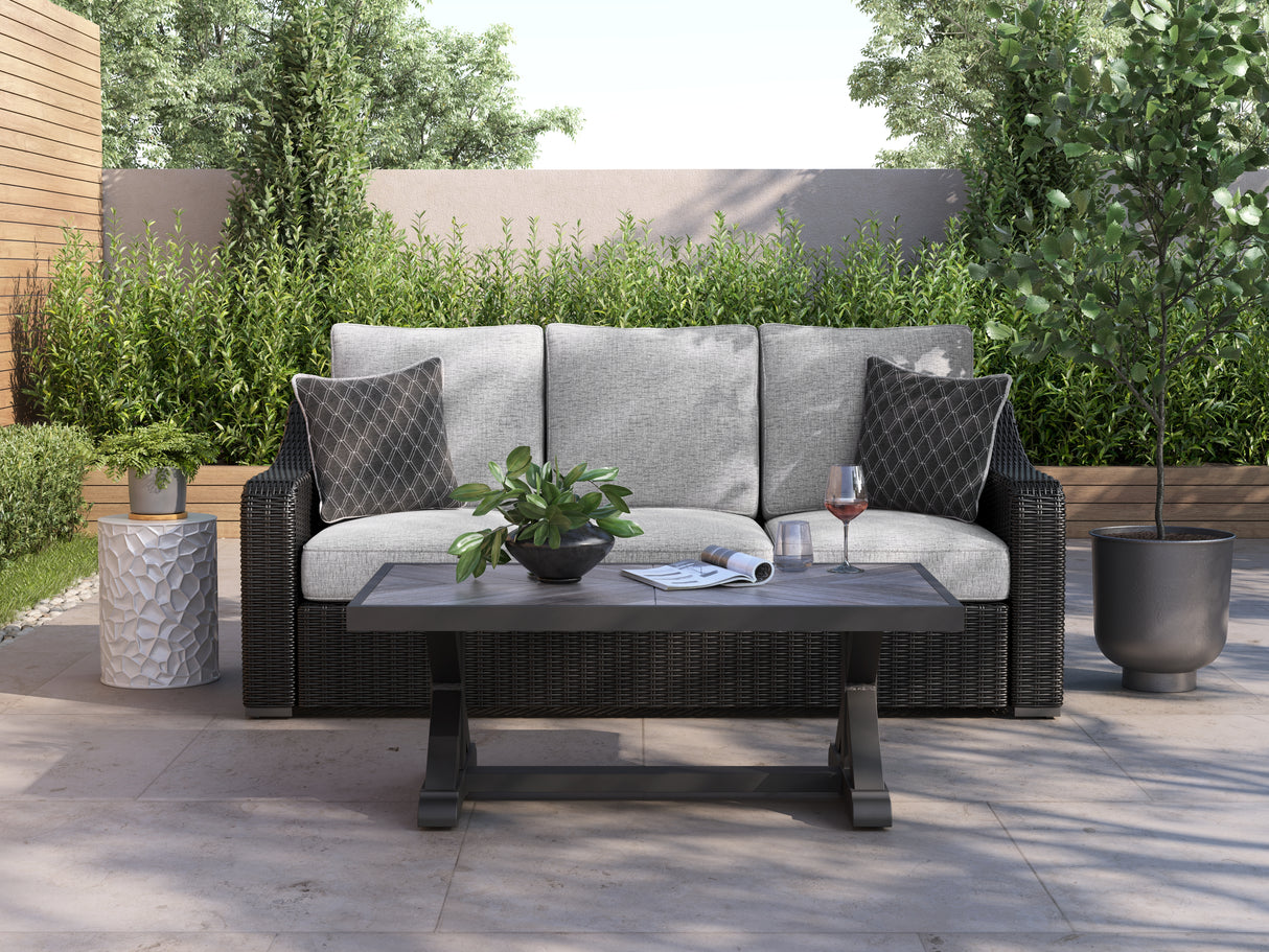 Furniture City Houma - Ashley Furniture - Beachcroft Outdoor Sofa with Cushion - Sofa with Cushion / Black/Light Gray - P792-838