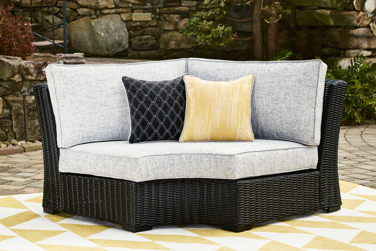 Furniture City Houma - Ashley Furniture - Beachcroft Outdoor Curved Corner Chair with Cushion - Curved Corner Chair w/Cushion / Black/Light Gray - P792-851