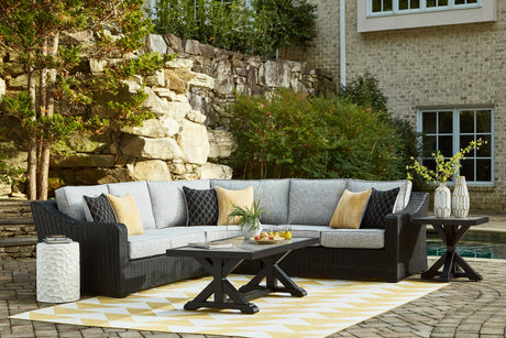 Furniture City Houma - Ashley Furniture - Beachcroft 3-Piece Outdoor Sectional - 3-Piece Outdoor Sectional / Black/Light Gray - P792P1