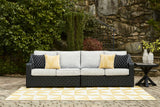Furniture City Houma - Ashley Furniture - Beachcroft 2-Piece Outdoor Loveseat with Cushion - RAF/LAF Loveseat w/CUSH (Set of 2) / Black/Light Gray - P792-854