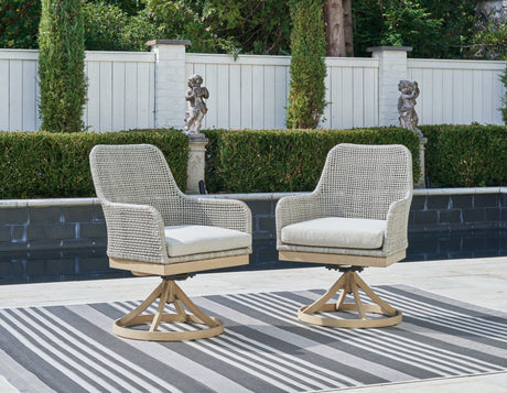 Furniture City Houma - Ashley Furniture - Seton Creek Outdoor Swivel Dining Chair (Set of 2) - Swivel Chair w/Cushion (Set of 2) / Gray - P798-602A