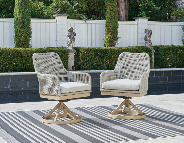 Furniture City Houma - Ashley Furniture - Seton Creek Outdoor Swivel Dining Chair (Set of 2) - Swivel Chair w/Cushion (Set of 2) / Gray - P798-602A