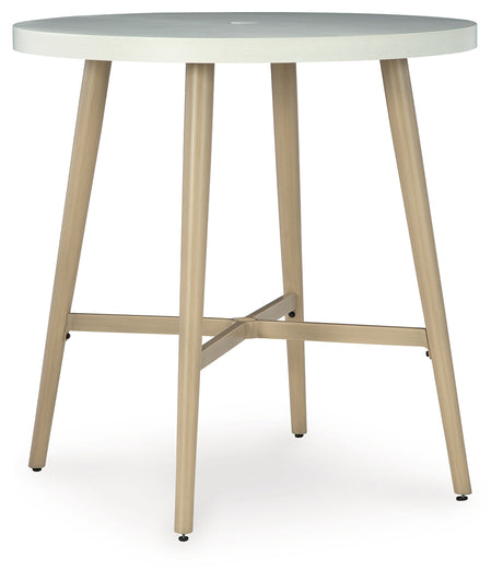 Furniture City Houma - Ashley Furniture - Seton Creek Outdoor Bar Table - Round Bar Table w/UMB OPT / Beige - P798-613