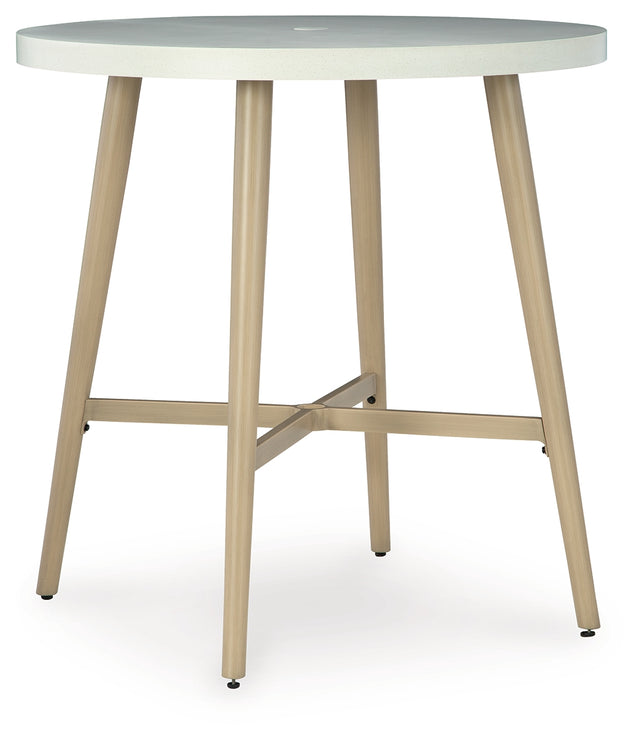 Furniture City Houma - Ashley Furniture - Seton Creek Outdoor Bar Table - Round Bar Table w/UMB OPT / Beige - P798-613