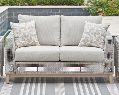Furniture City Houma - Ashley Furniture - Seton Creek Outdoor Loveseat with Cushion - Loveseat w/Cushion / Gray - P798-835