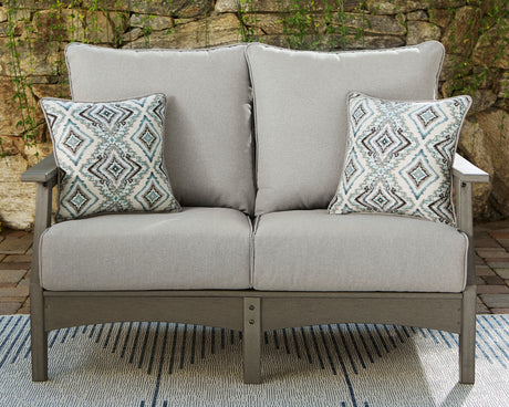 Furniture City Houma - Ashley Furniture - Visola Outdoor Loveseat with Cushion - Loveseat w/Cushion / Gray - P802-835