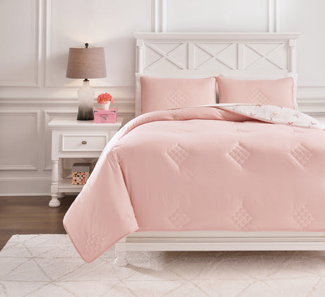 Furniture City Houma - Ashley Furniture - Lexann Full Comforter Set - Full Comforter Set / Pink/White/Gray - Q901003F