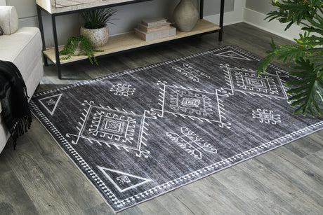 Furniture City Houma - Ashley Furniture - Arloman Rug - 5' x 7' Washable Rug / Black/Cream/Gray - R405932