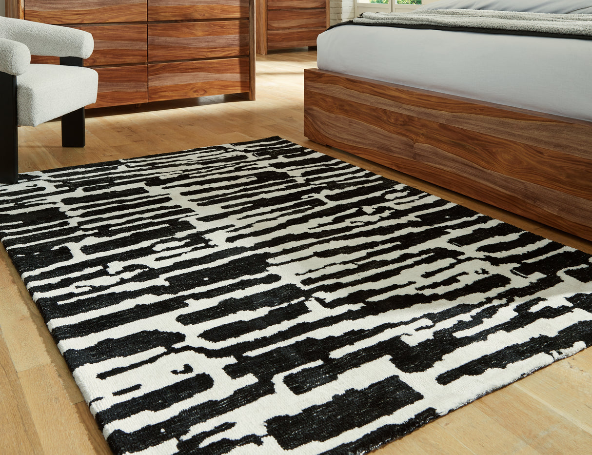Furniture City Houma - Ashley Furniture - Bramshaw Rug - 5' x 7' Rug / Black/Ivory - R406762